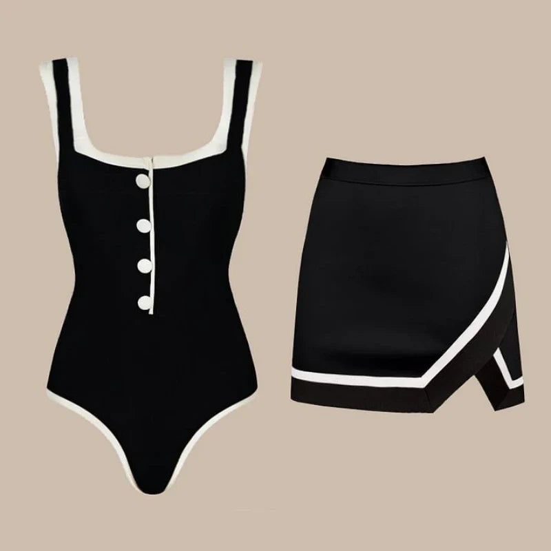 2025 Sexy Women's Swimsuit New Strapless Simple One-piece Swimwear with Shorts Two-piece Set Sliming Bodysuit Beachwear Monokini