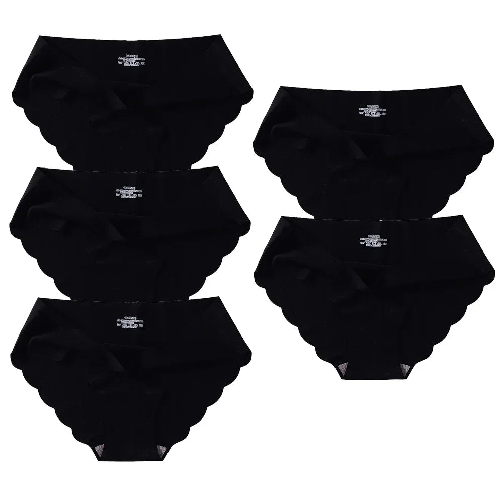 Seamless Silk Briefs Sexy Panties For Women Mid Waist Comfortable Girl Silk Panty Female Underpants Woman Lingerie  5 PCS/Set