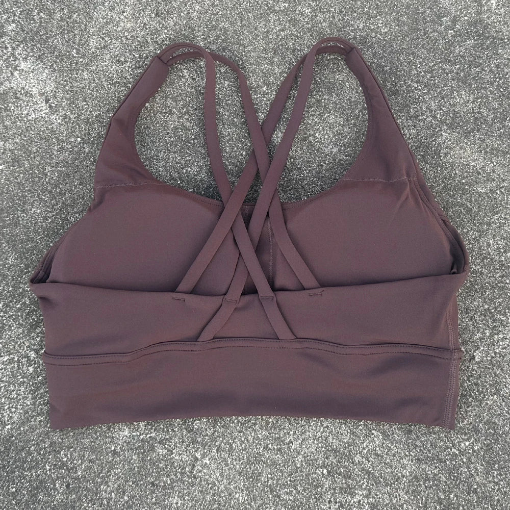 Solid Color Women Cross Back  Bra Fitness Underwear Soft Fitness Sport Bra Top Gym Yoga Athletic Workout With Chest Pad