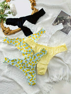5-piece mixed fruit pattern pure cotton ruffled women's thong, wrinkled comfortable women's underwear