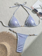 Shiny Pink Micro Bikini 2025 Mujer Women Sexy PU Pearls Push Up Thong Swimsuit Summer Bathing Suit Bandage Holiday Swimwear