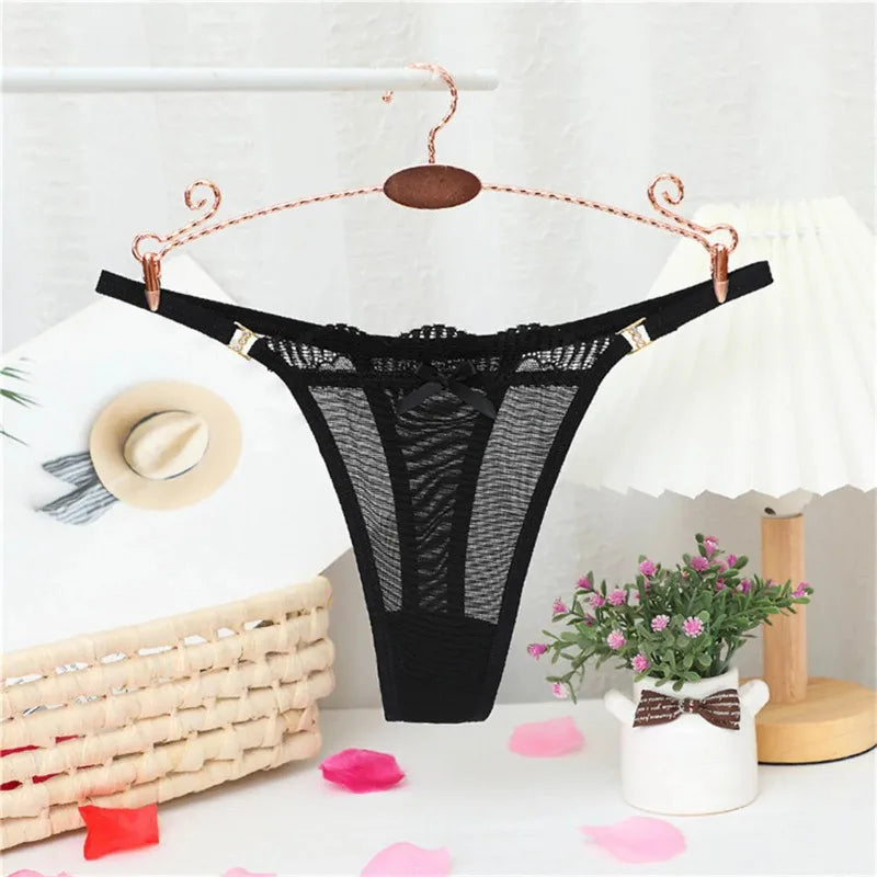 2024 New Women Sexy Panties Mesh Sheer Thongs T Pants Seamless Underwear T-Back Briefs Low Waist See Through G Strings