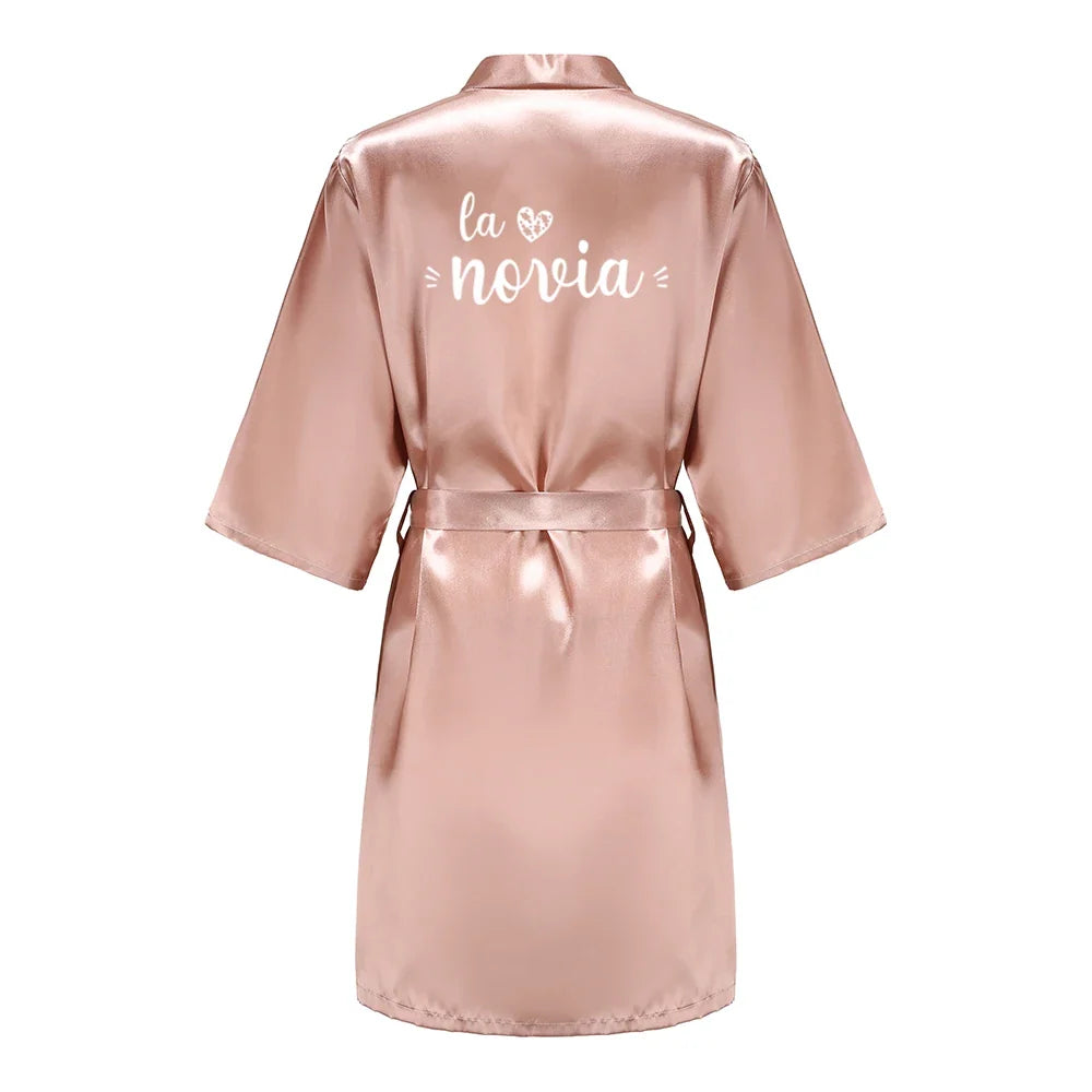 Sage Green Bridal Satin Robe Women Spanish Wedding Robe Novia Kimono Bride Party Bridesmaid Robes