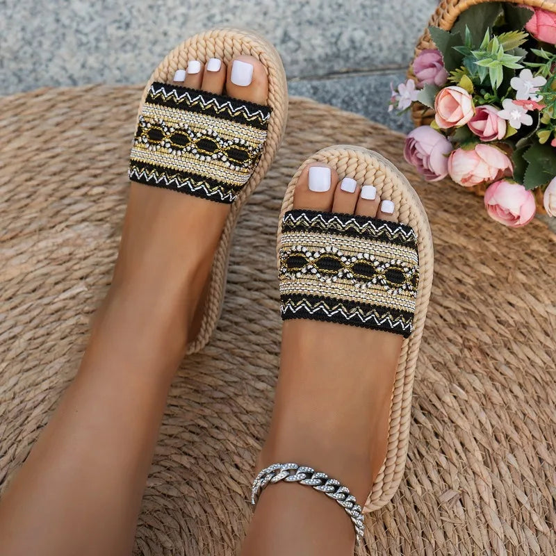 Bohemian Tassel Platform Slides – Women's Summer Sandals