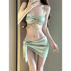 2026 Y2k Summer Cute Pink Sweet Patchwork Sets Cute Bow Design Sexy Lace-up Style Casual Bikini Swimsuit Beach Vaction Clothes