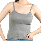 Sexy Summer Sleeveless T-Shirt  Spaghetti Strap Cropped Tank Top with Built-in Bra Fashion Solid Color Sporty Camisole
