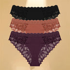 FINETOO 3Pcs Lace Hollow Out Underwear for Women Sexy Low-Waist Floral Briefs Female Invisible Breathable Lingerie Soft Intimate