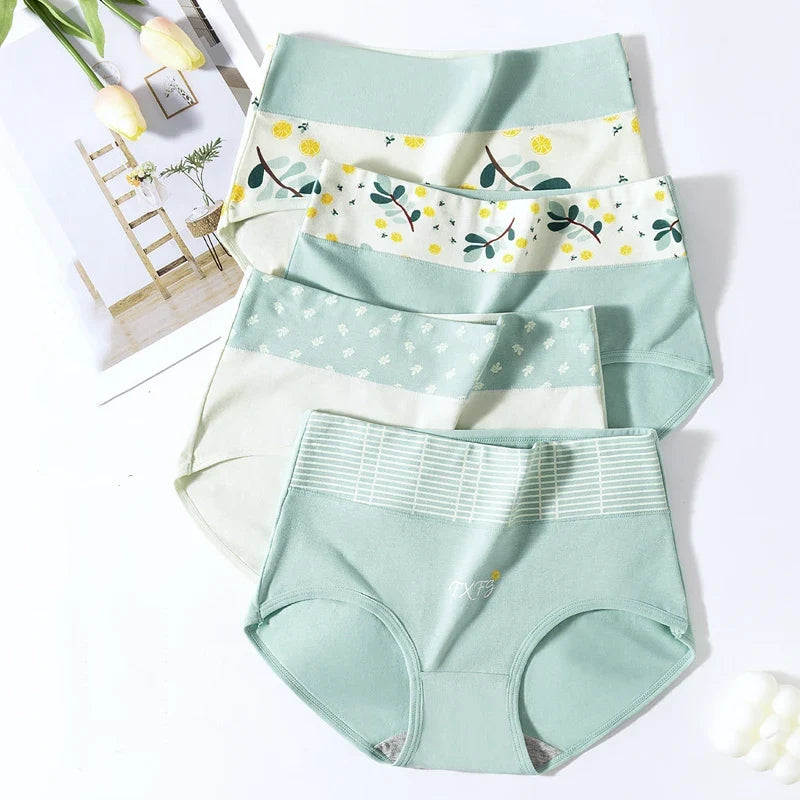 4PCS High Waist Women's Panties Body Shaper Underwear Breathable Cotton Underpants  Plus Size M-5XL Panty Slimming Female Briefs
