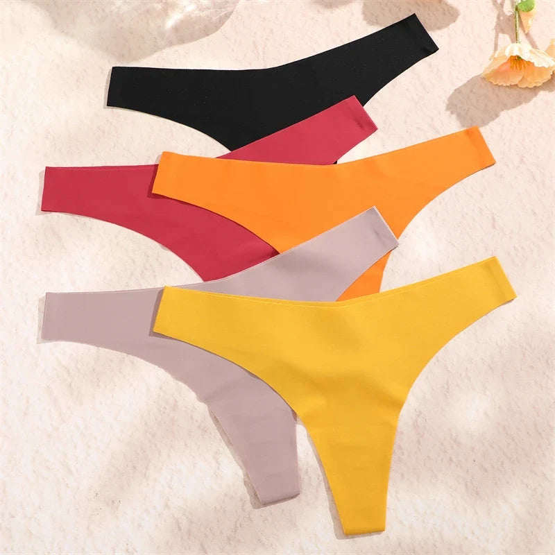 FINETOO 3PCS Women Ice Silk Seamless Underpants Panties Sexy V-Waist Sport Thongs Low Rise 10 Soild Colours Breathable G-string