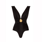 2Pcs Deep V One Piece Swimsuit Sexy Women Swimwear 2025 Shiny Star Bikini High Waist Biquini Female Swim Suit Bodysuit Beachwear