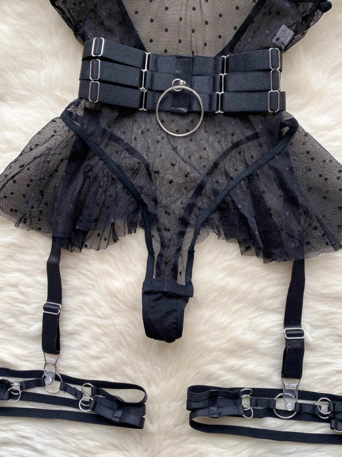 ssTss Ins trendy Girl Sexy Mesh Bottom Strap V-neck one-piece Top bodysuit women's Slimming Waist Ruffle Hemp Vest Jumpsuit