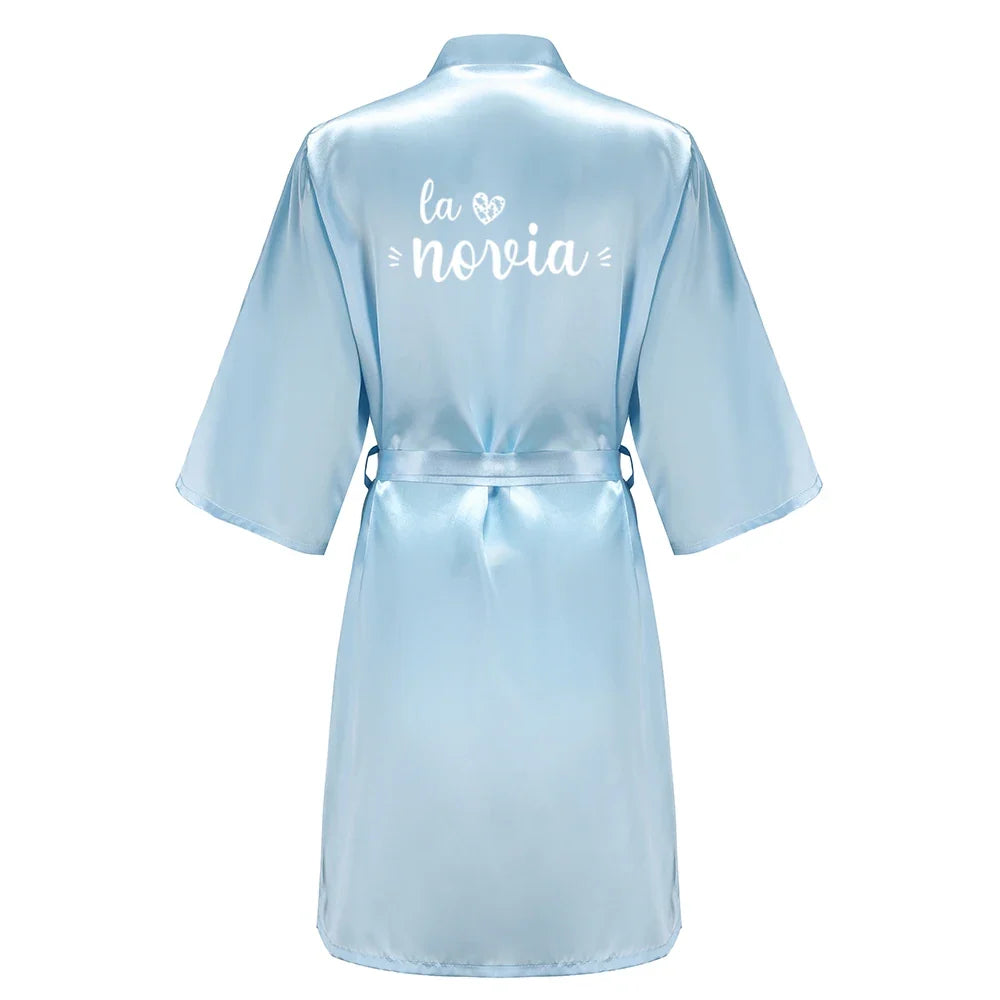 Sage Green Bridal Satin Robe Women Spanish Wedding Robe Novia Kimono Bride Party Bridesmaid Robes