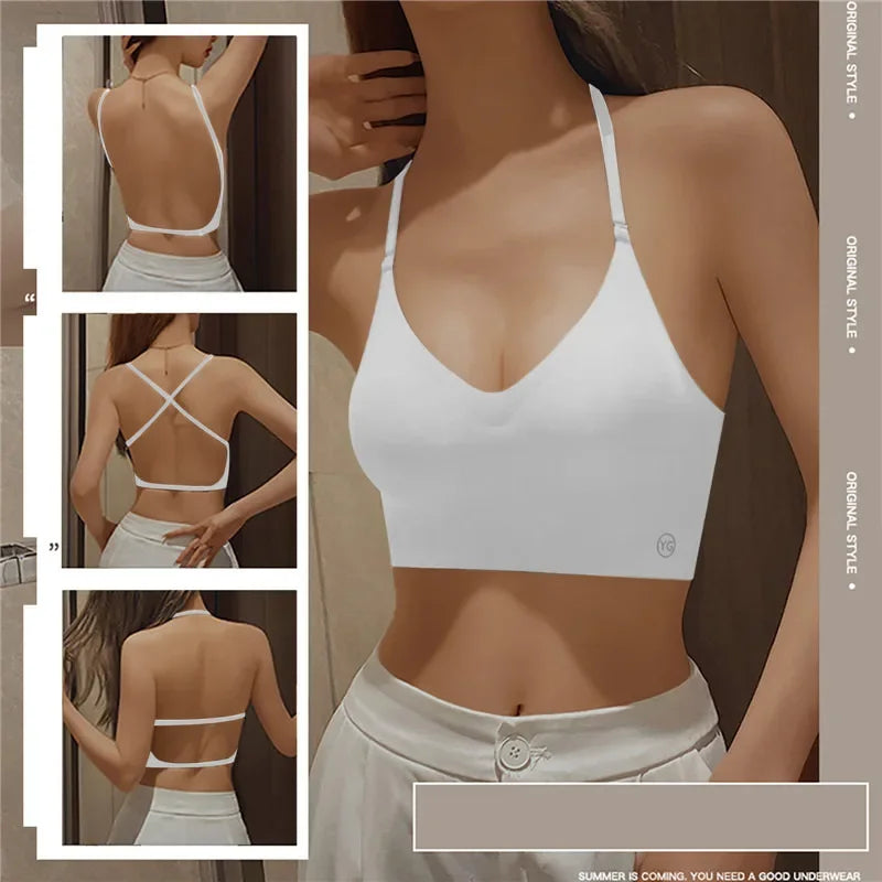 Women Invisible Bra Deep U Plunge Bras Backless Top for Dresses Sexy Lingerie with Transparent Strap Push Up Strapless Underwea