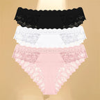 FINETOO 3Pcs Lace Hollow Out Underwear for Women Sexy Low-Waist Floral Briefs Female Invisible Breathable Lingerie Soft Intimate