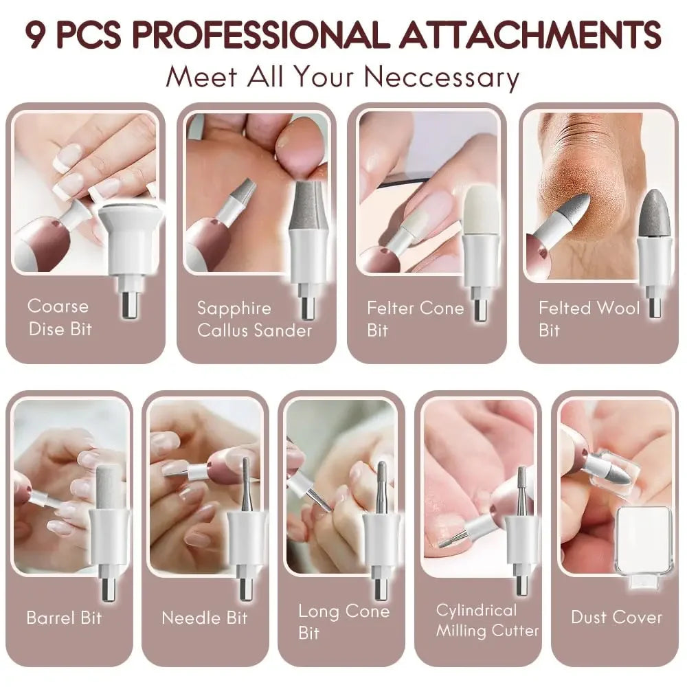 Cordless Electric Nail File Set Portable Nail Drill Machine for Hand