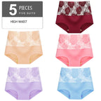 5Pcs Women Panties High Waist Body Shaper Underwear Print Girls Briefs Soft Sexy Underpants Breathable Cotton Female Lingerie