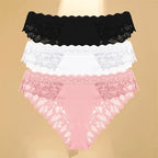 FINETOO 3Pcs Lace Hollow Out Underwear for Women Sexy Low-Waist Floral Briefs Female Invisible Breathable Lingerie Soft Intimate