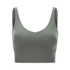 SHINBENE Women's V-neck Slimming Fitness Long-sleeve Padded Short-sleeve Sports Bra Yoga Bra Classic Athletic Tank Top