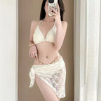 2026 Y2k Summer Cute Pink Sweet Patchwork Sets Cute Bow Design Sexy Lace-up Style Casual Bikini Swimsuit Beach Vaction Clothes