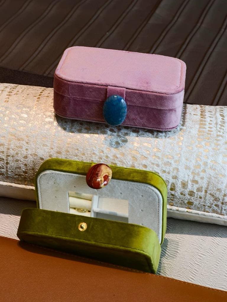 Pebble Jewellery Case, Vintage Velvet Accessory Storage Box Organiser