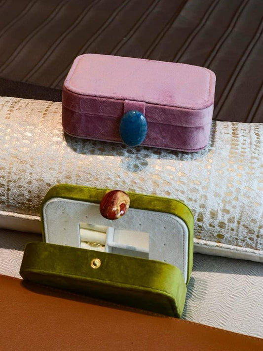 Pebble Jewellery Case, Vintage Velvet Accessory Storage Box Organiser