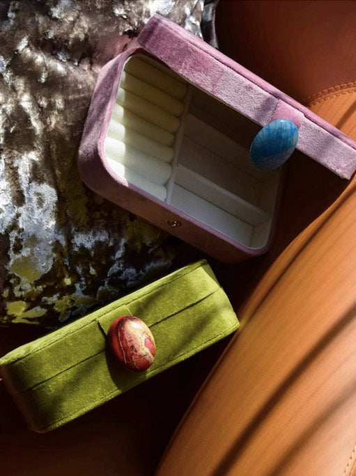 Pebble Jewellery Case, Vintage Velvet Accessory Storage Box Organiser