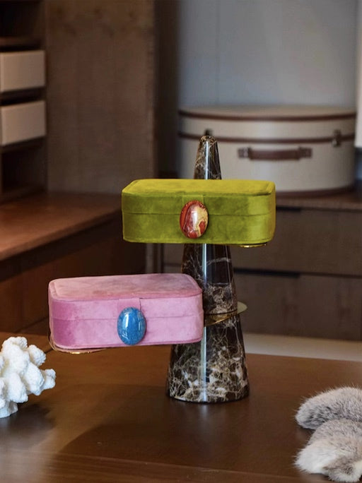 Pebble Jewellery Case, Vintage Velvet Accessory Storage Box Organiser