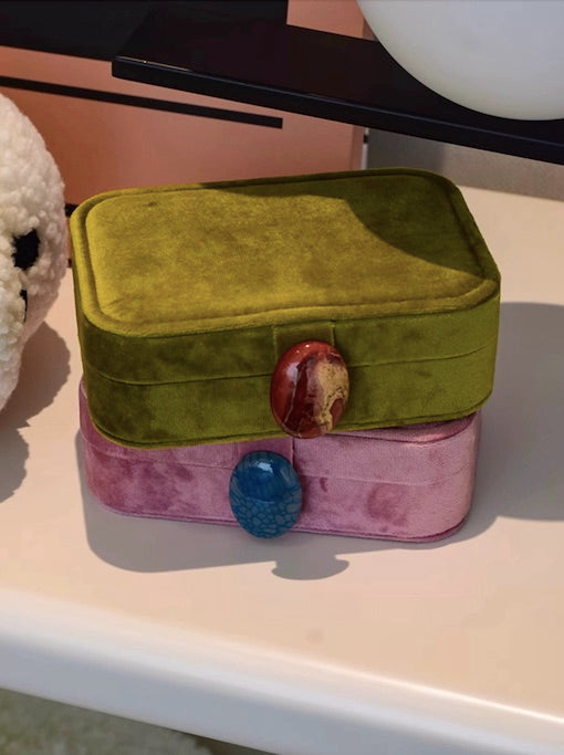 Pebble Jewellery Case, Vintage Velvet Accessory Storage Box Organiser