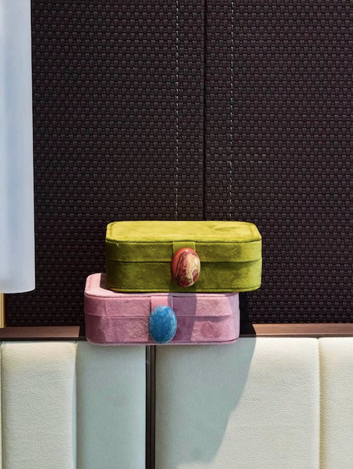 Pebble Jewellery Case, Vintage Velvet Accessory Storage Box Organiser