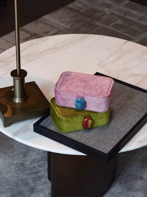 Pebble Jewellery Case, Vintage Velvet Accessory Storage Box Organiser