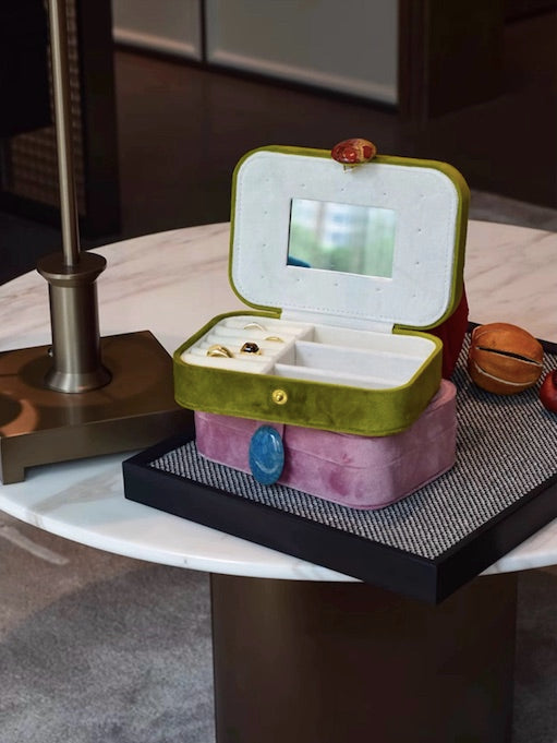 Pebble Jewellery Case, Vintage Velvet Accessory Storage Box Organiser