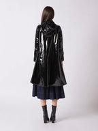 Gracia Fashion Women's A-Line Button-Down Vinyl Jacket with Hood