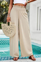 Devine Smocked Wide Leg Pants with Pockets for Women