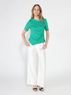 Gracia Fashion Women's Asymmetrical neck ruched detail solid top