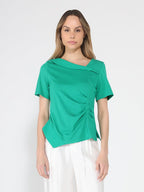 Gracia Fashion Women's Asymmetrical neck ruched detail solid top