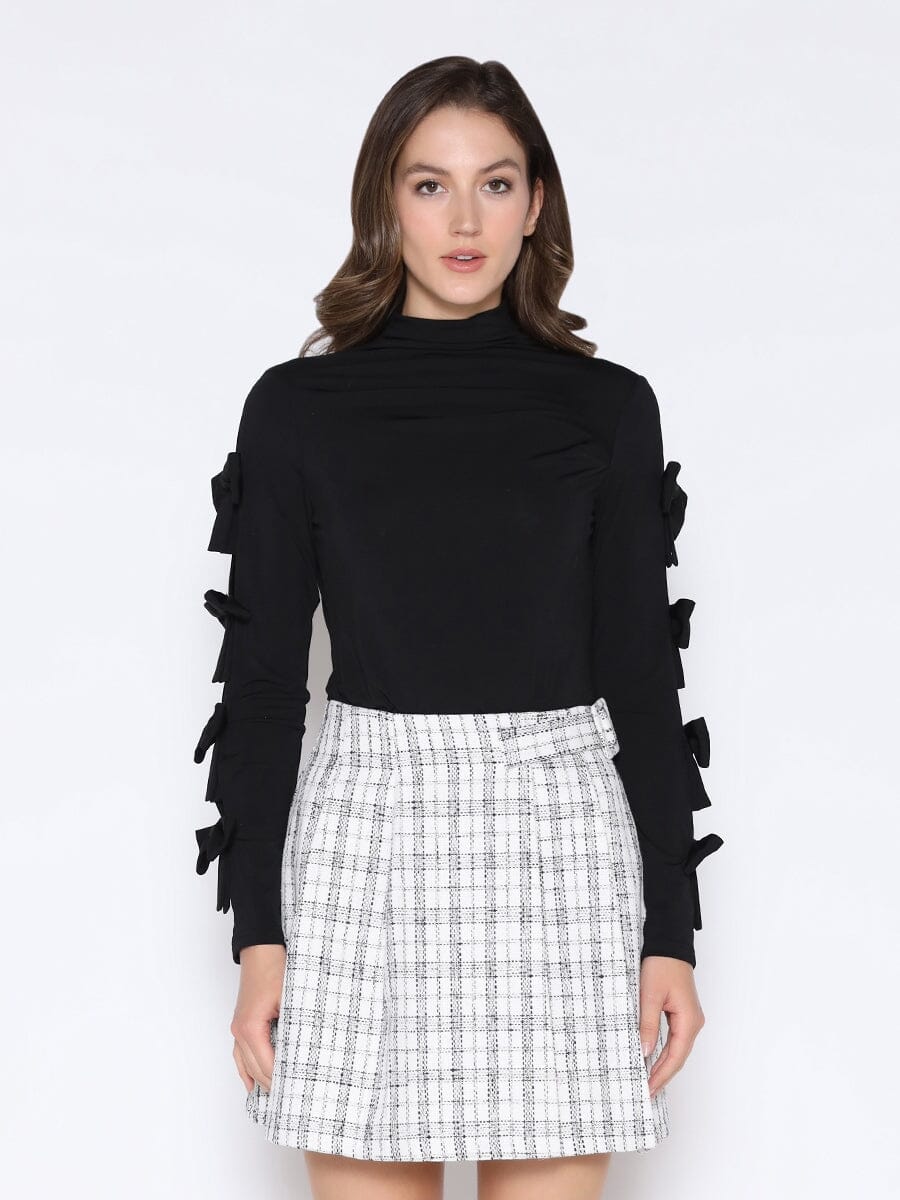 Gracia Fashion Women's Bow Tie Sleeve Detailed Mock Neck Top