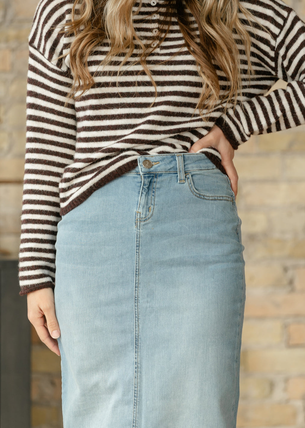 Bria Light Wash Denim Maxi Skirt