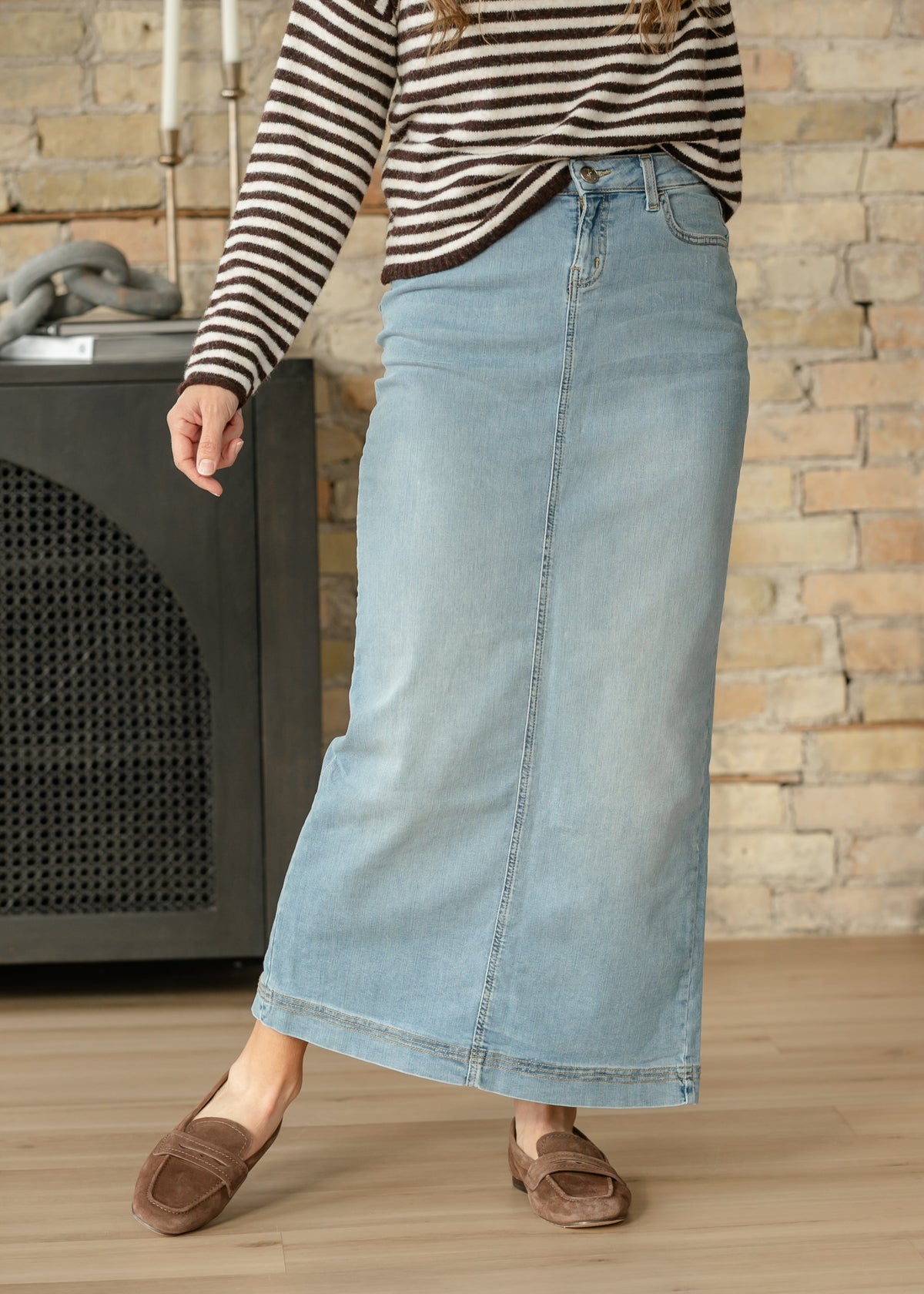 Bria Light Wash Denim Maxi Skirt