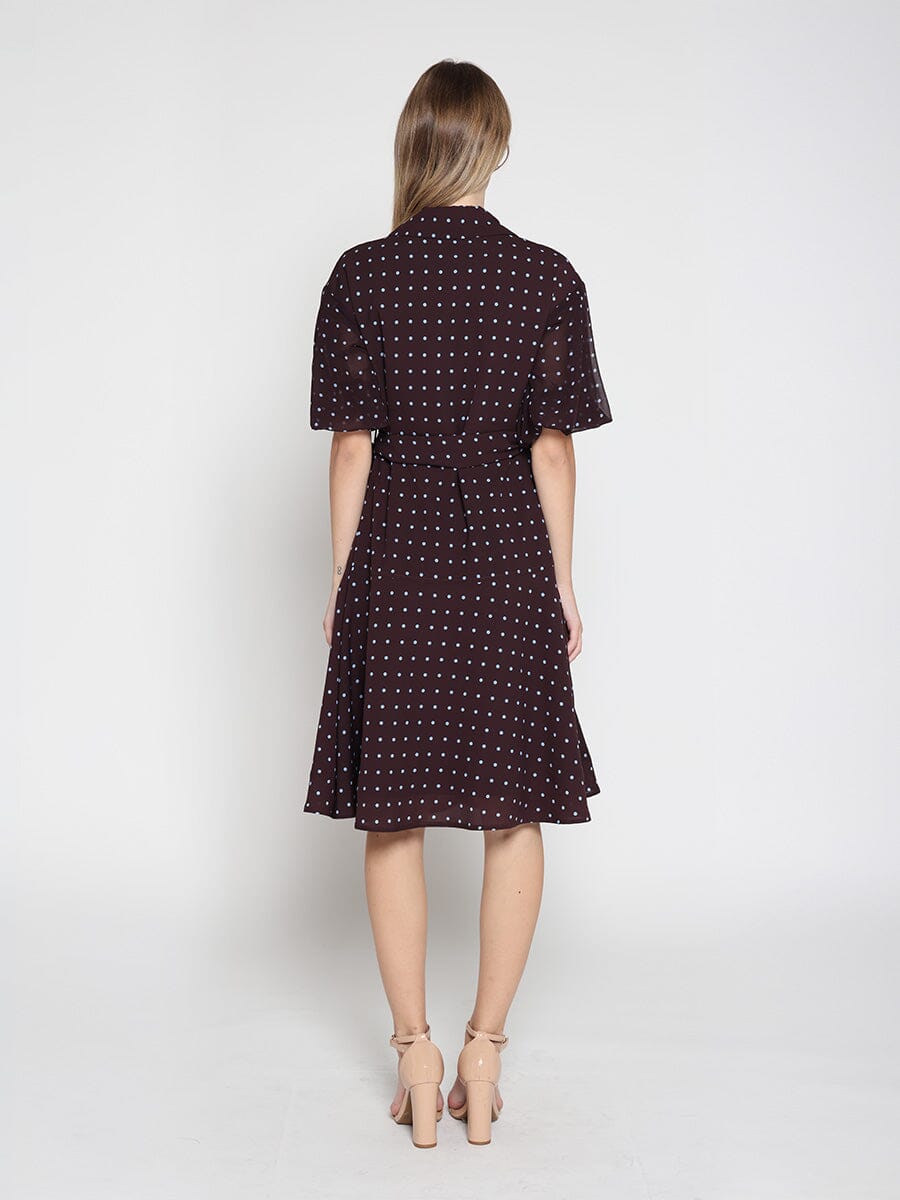 Gracia Fashion Women's Brown polka dot wrap dress