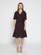 Gracia Fashion Women's Brown polka dot wrap dress