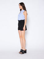 Gracia Fashion Women's Buckle-Belted High Waist Floral Solid Short Pants