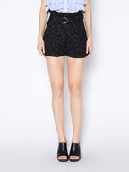 Gracia Fashion Women's Buckle-Belted High Waist Floral Solid Short Pants
