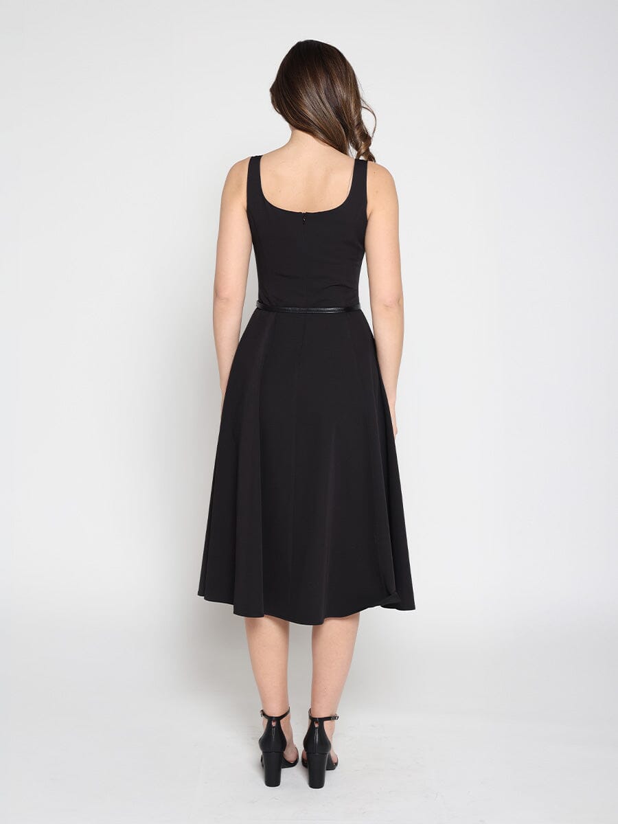 Gracia Fashion Women's Buckle Belted Square Neck  A-Line Sleeveless Dress