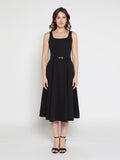 Gracia Fashion Women's Buckle Belted Square Neck  A-Line Sleeveless Dress