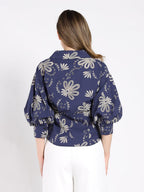 Gracia Fashion Women's Collared Puff Sleeve Patterned Shirt
