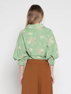 Gracia Fashion Women's Collared Puff Sleeve Patterned Shirt