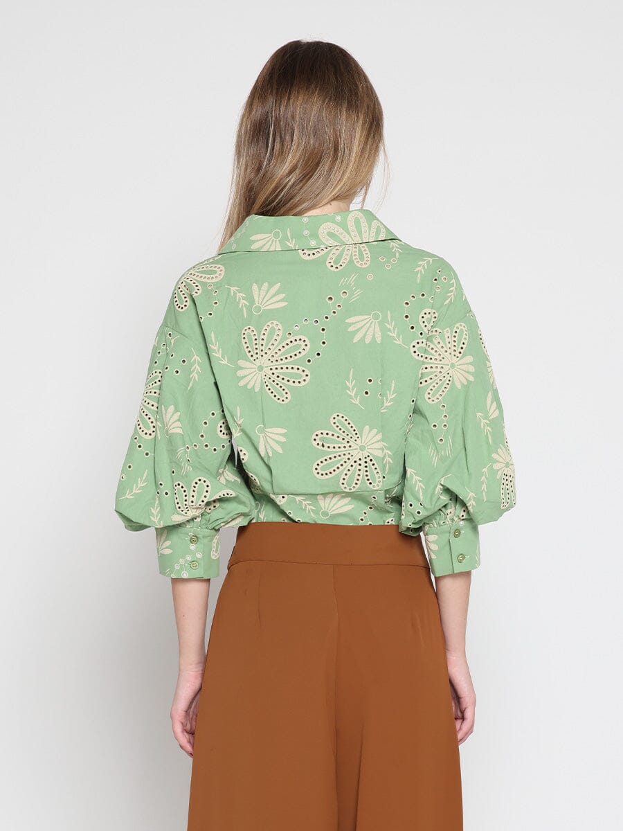 Gracia Fashion Women's Collared Puff Sleeve Patterned Shirt