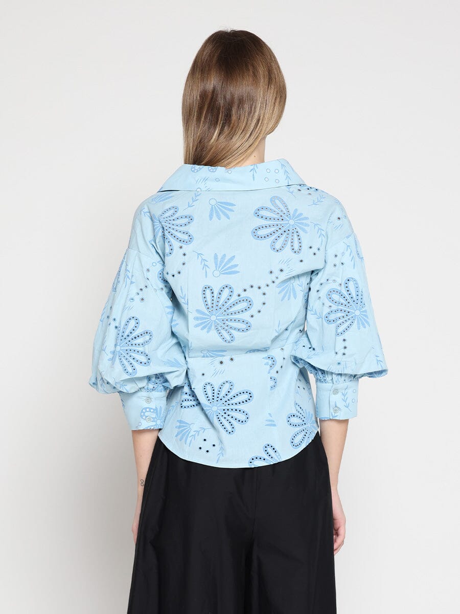 Gracia Fashion Women's Collared Puff Sleeve Patterned Shirt