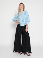 Gracia Fashion Women's Collared Puff Sleeve Patterned Shirt