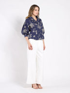 Gracia Fashion Women's Collared Puff Sleeve Patterned Shirt